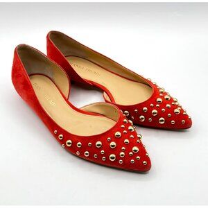 Ivanka Trump Tappin2 Orange Leather With Gold Round Studs Pointed Toe Flat Shoes